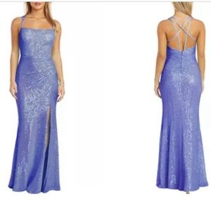 Women's Spaghetti Strap Cowl Neck Solid Sequin Slim Gown